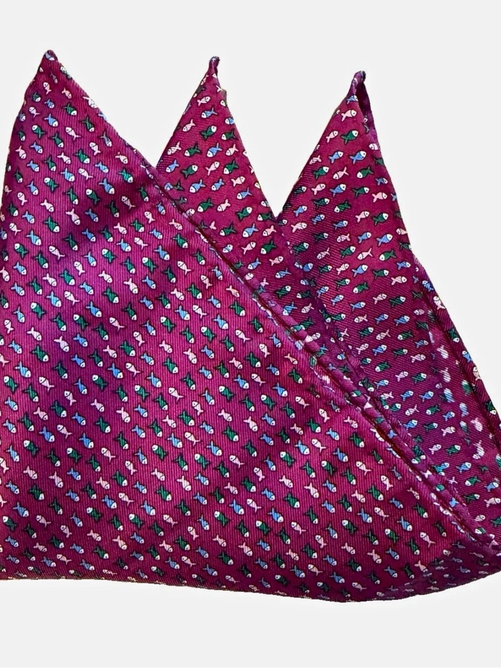 Tommy Hilfiger Silk Pocket Square Handkerchief Purple Red Novelty Sea Fish Motif